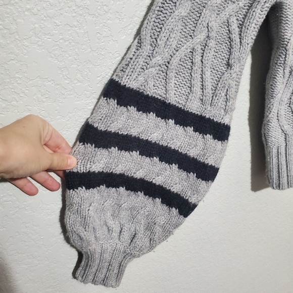 Gray Cable Knit Sweater with Black Stripes - Picture 4 of 10